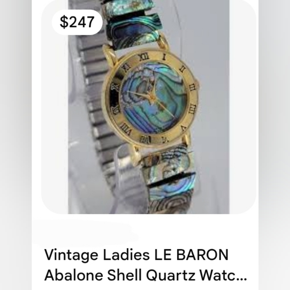 VINTAGE Le Baron Abalone Shell Quartz Ladies Watch - Iridescent Blue/Green